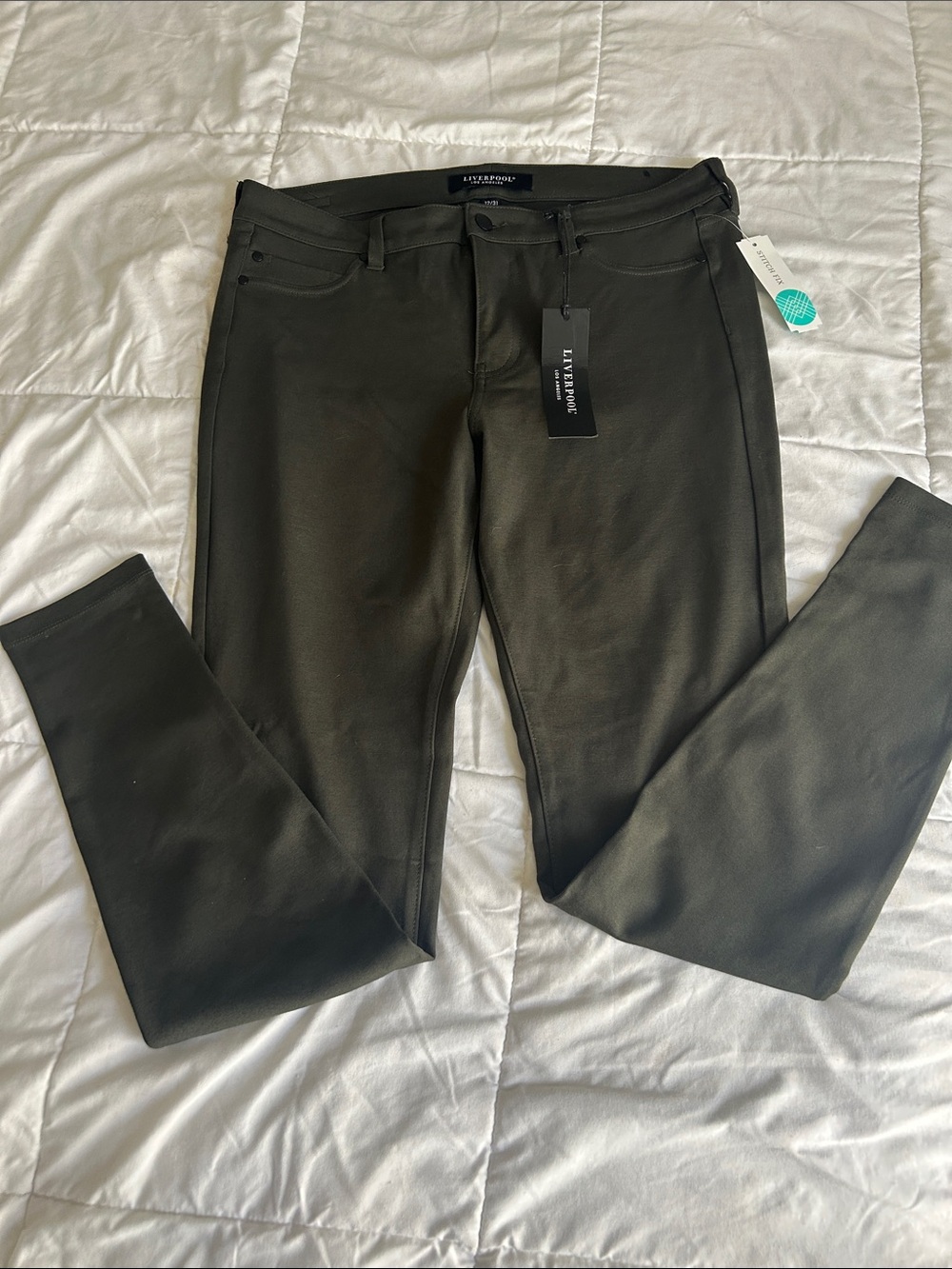 Liverpool Men's Olive Green Slim Stretch Chinos